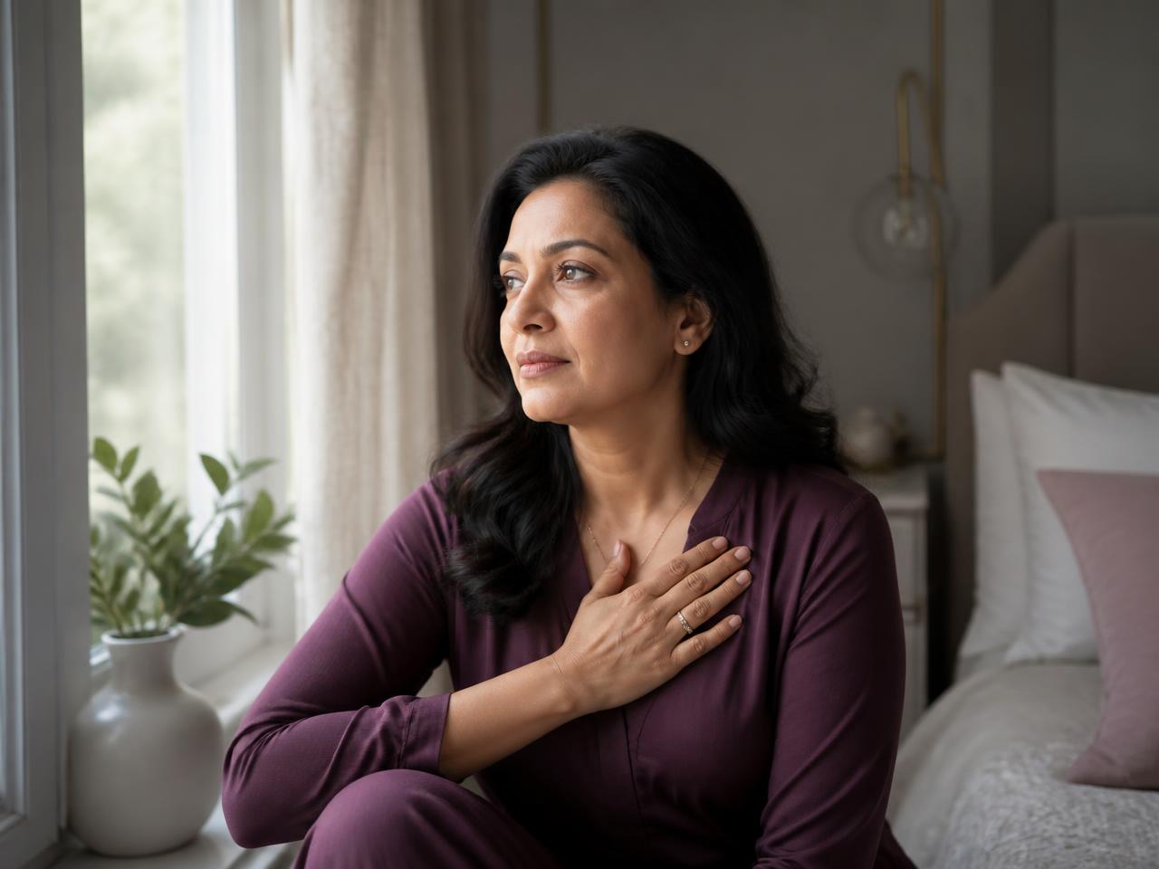 A woman pausing after an emotionally difficult moment