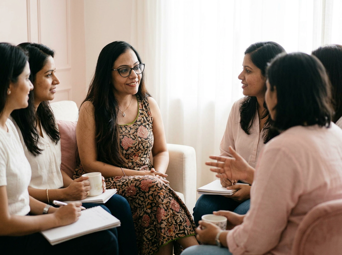 Sudha Nair in conversation with a small circle of women